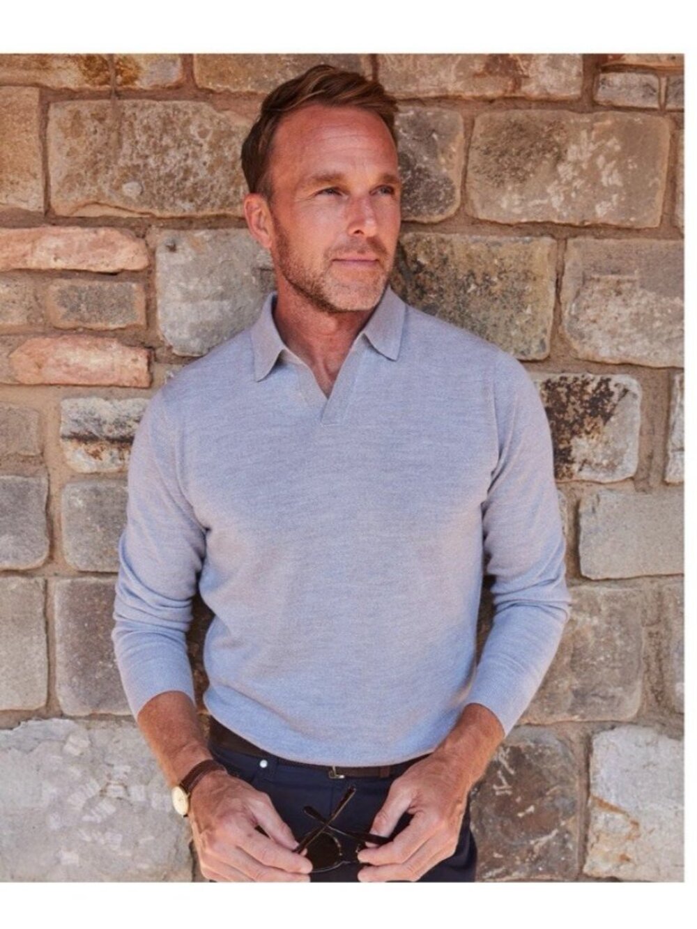 Collars & Co Bellagio Buttonless Long Sleeve Merino Polo Grey XLarge NWT